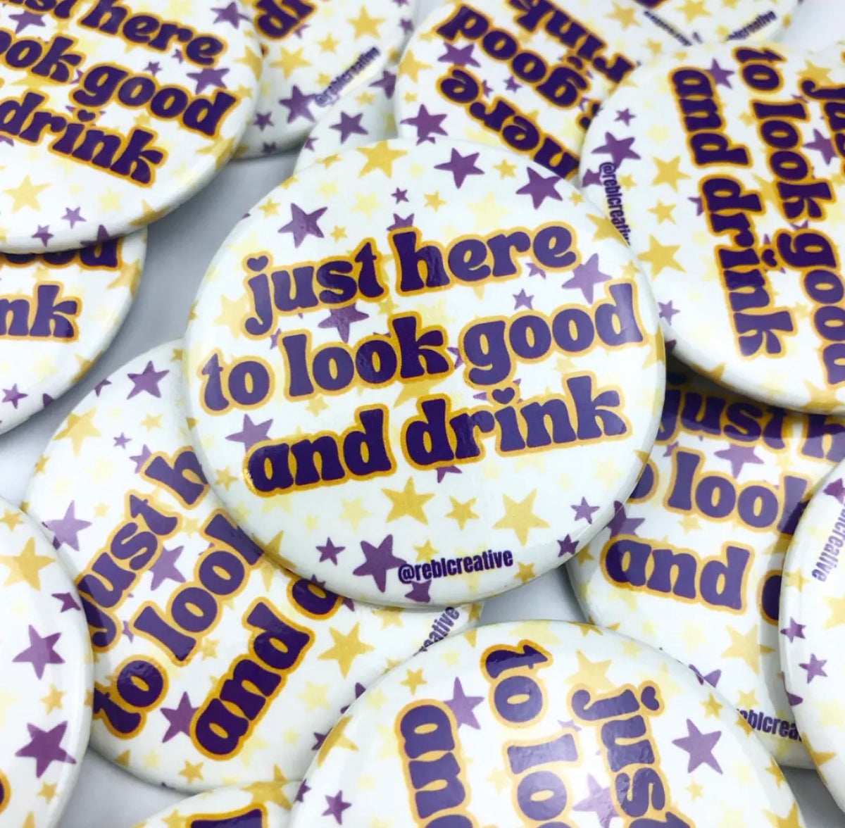 “Look Good & Drink” Purple & Gold Stars Gameday Button