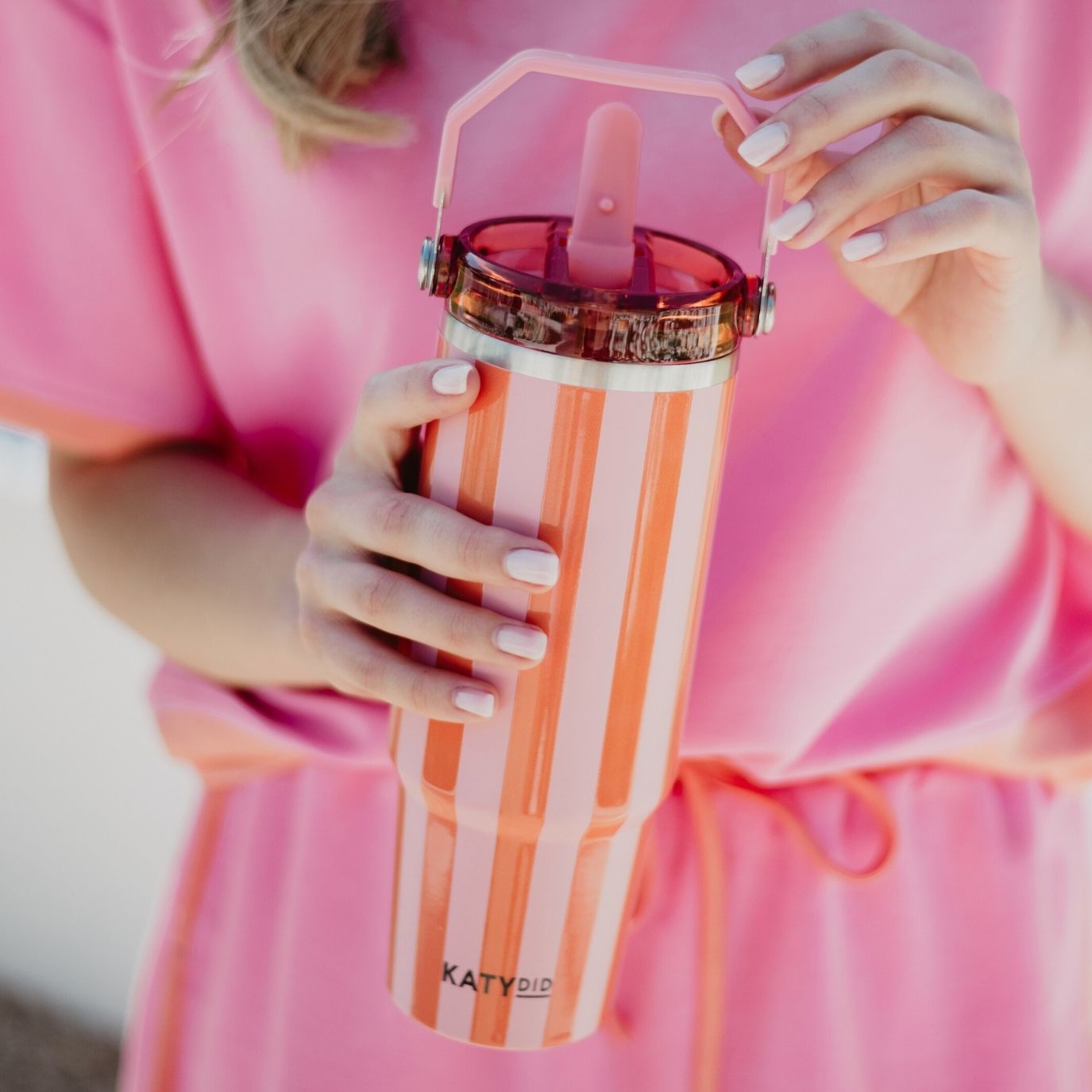 Pink and Orange Stripe 30 oz Cabana Tumbler