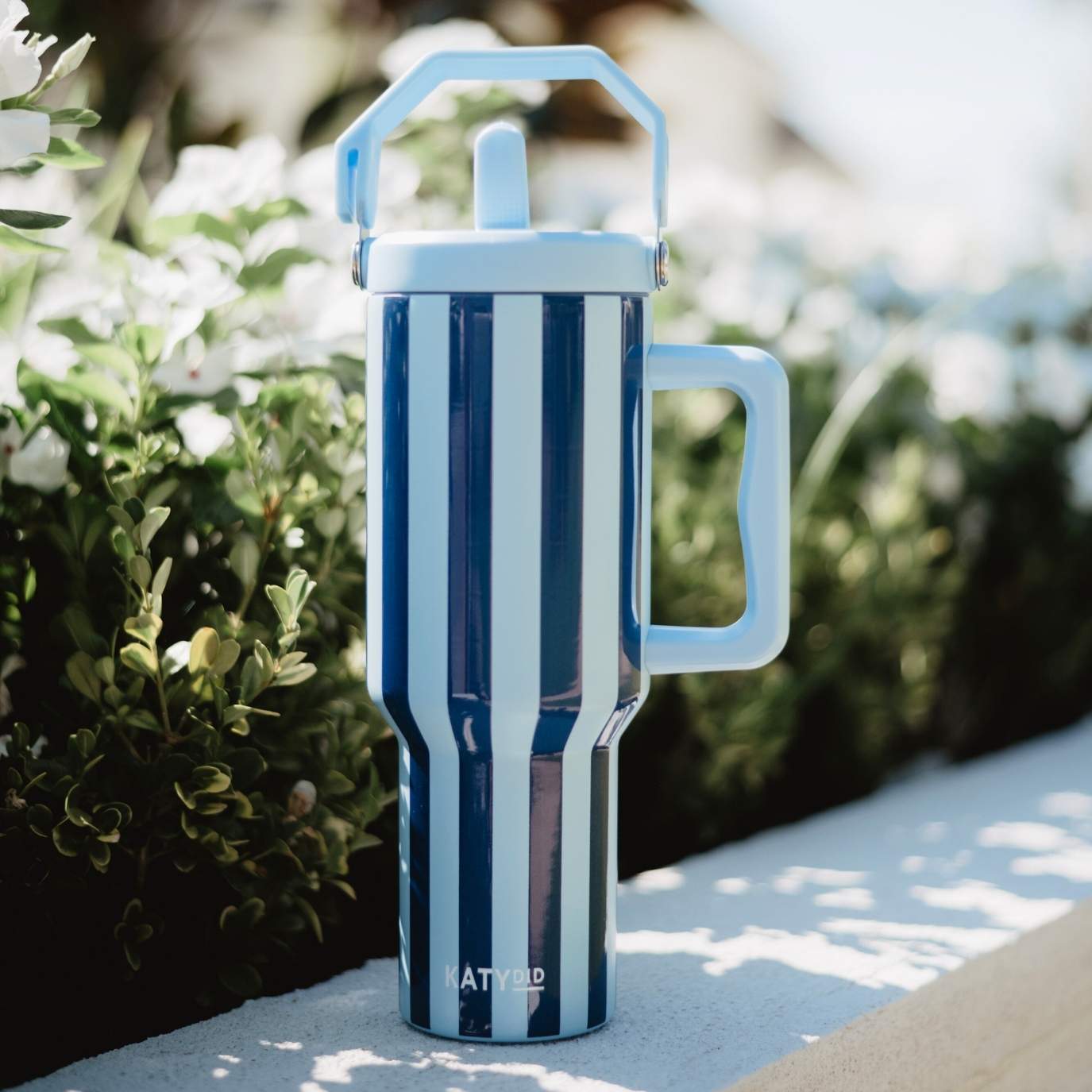 Light Blue and Navy Striped 38 oz Cabana Jug Tumbler
