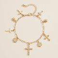 Alloy Floral and Cross Charm Chain Bracelet
