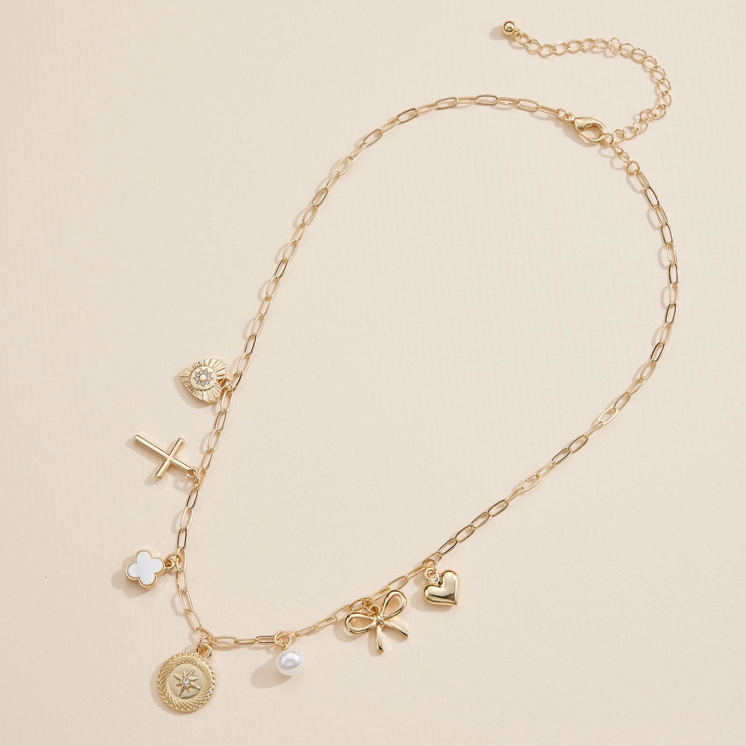 Charm Necklace | Heart, Cross, Compass, Pearl & Bow Pendants