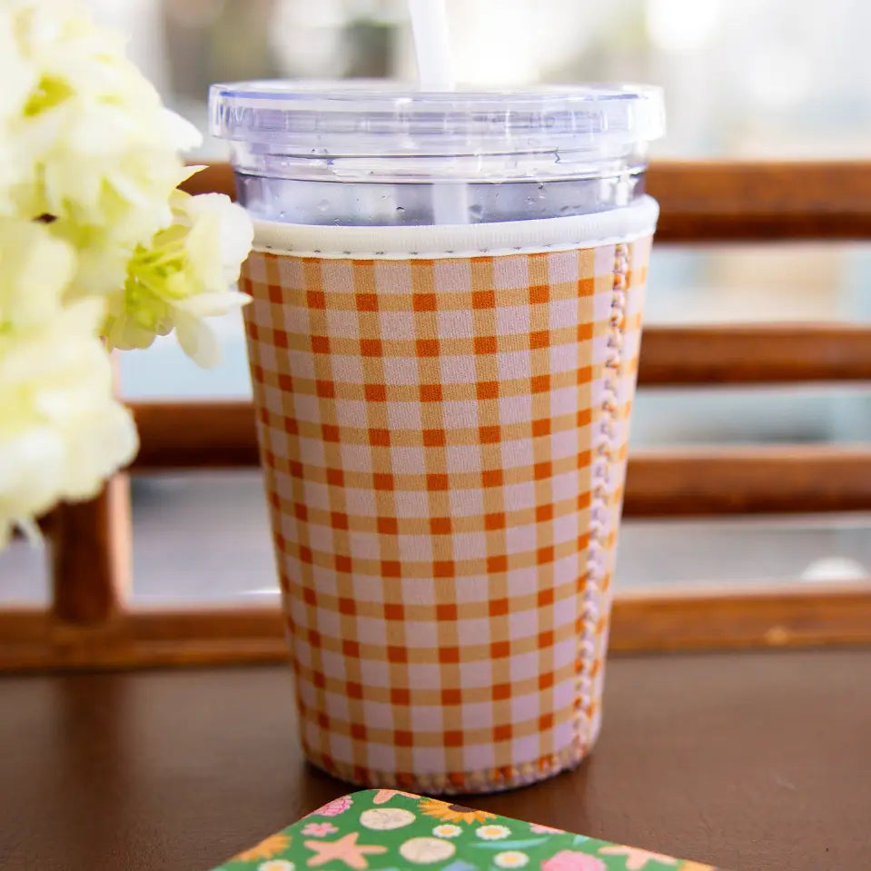 Orange Gingham| Reusable Coffee Sleeve