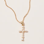 Gold Cross Pendant | Necklace with Pearls
