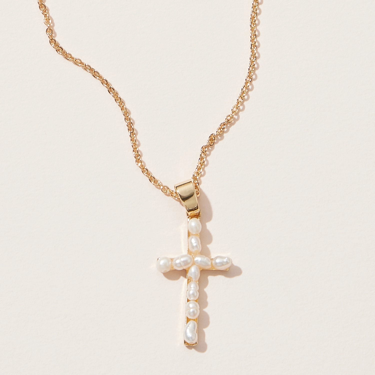 Gold Cross Pendant | Necklace with Pearls