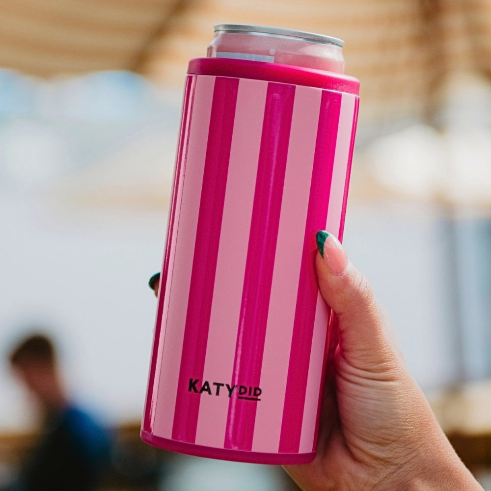 Pink and Hot Pink Striped Koozie Slim Can Cooler